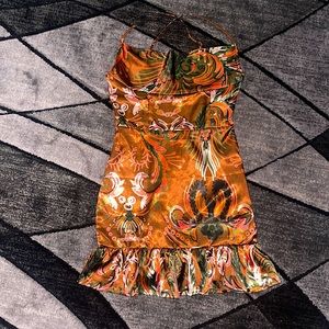 Orange Satin Mini Dress